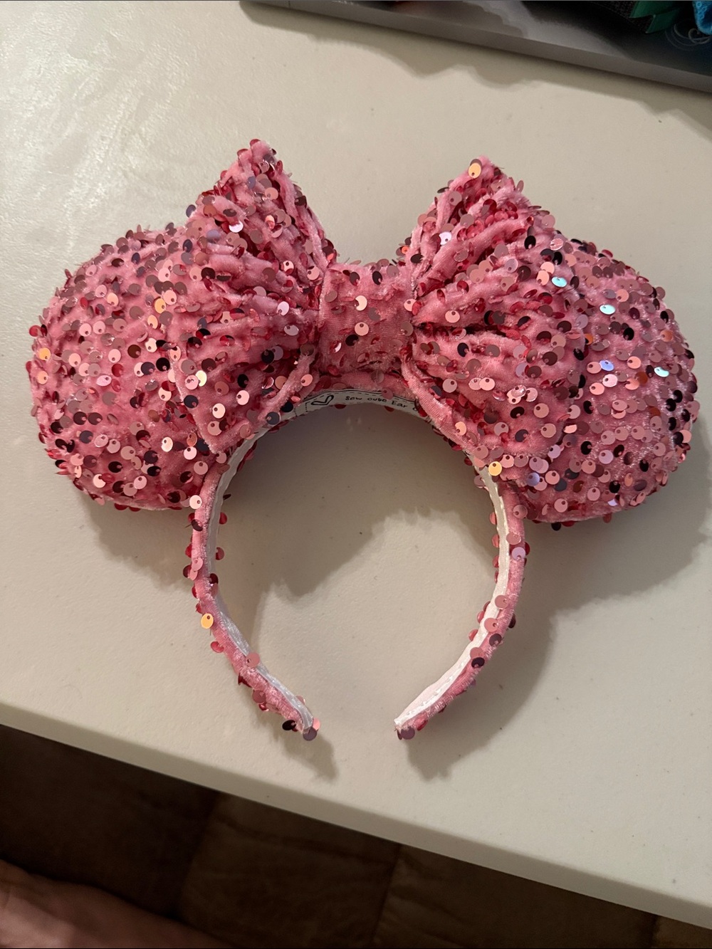 Sew Cute Ear Co Pink Sequin Bow Ear Headband